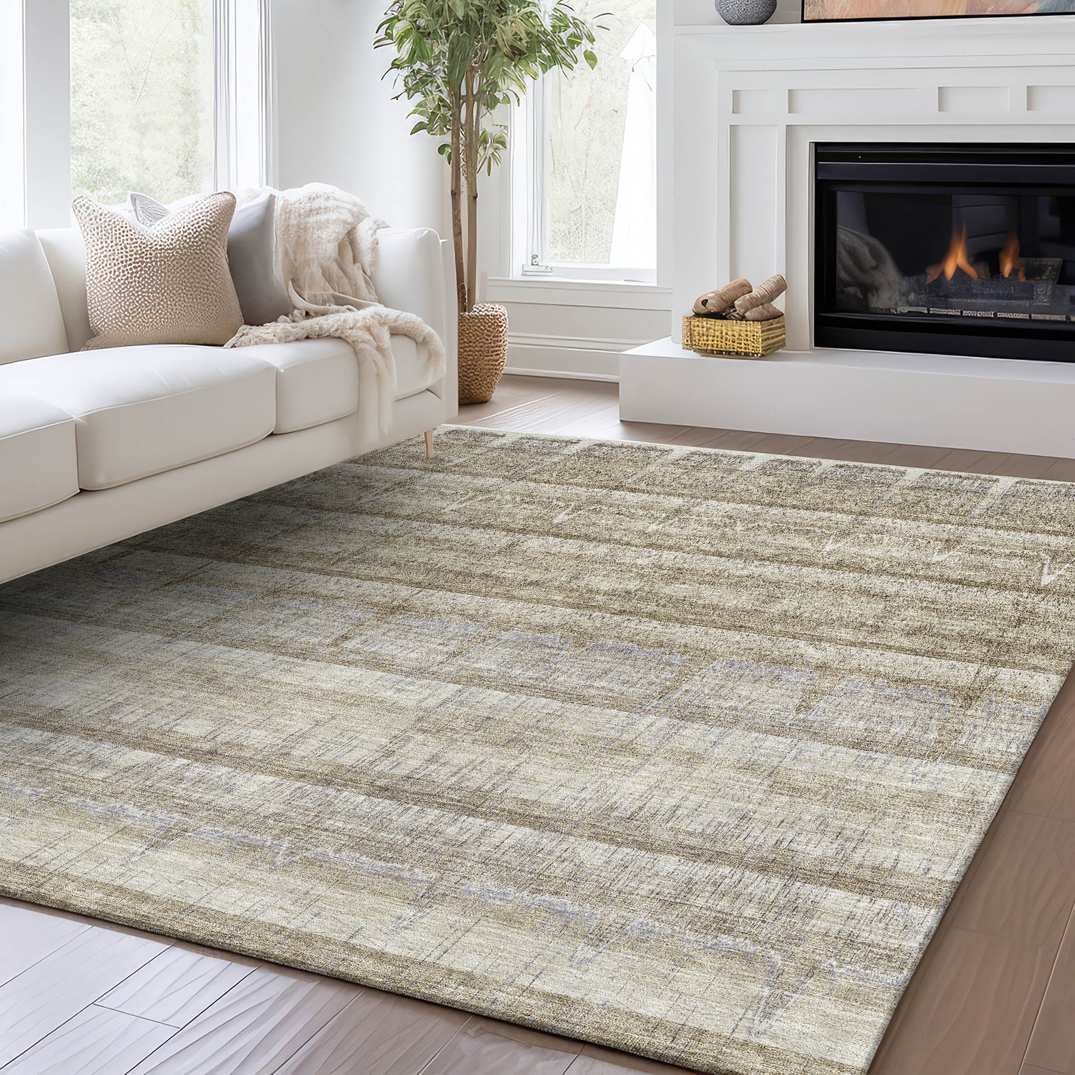 Luxury Washable Indoor/Outdoor Transitional TV19 Taupe Brown Rug 1'8" x 2'6" #shape_Rectangle