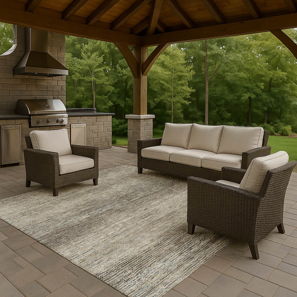 Luxury Washable Indoor/Outdoor Transitional TV1 Taupe Brown Rug 1'8" x 2'6" #shape_Rectangle