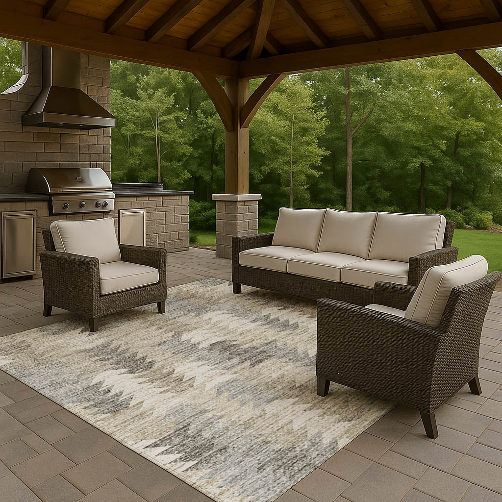 Luxury Washable Indoor/Outdoor Transitional TV20 Taupe Brown Rug 1'8" x 2'6" #shape_Rectangle
