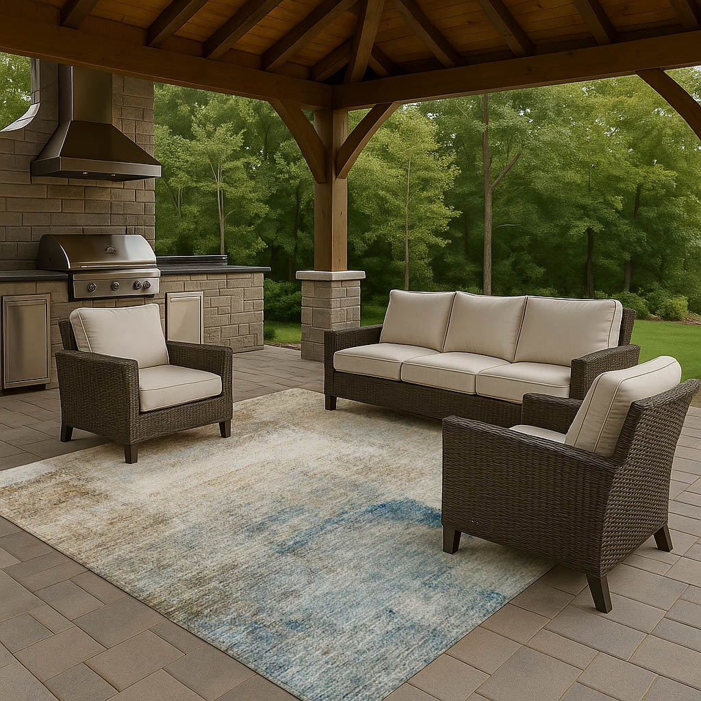 Luxury Washable Indoor/Outdoor Transitional TV5 Taupe Brown Rug 1'8" x 2'6" #shape_Rectangle