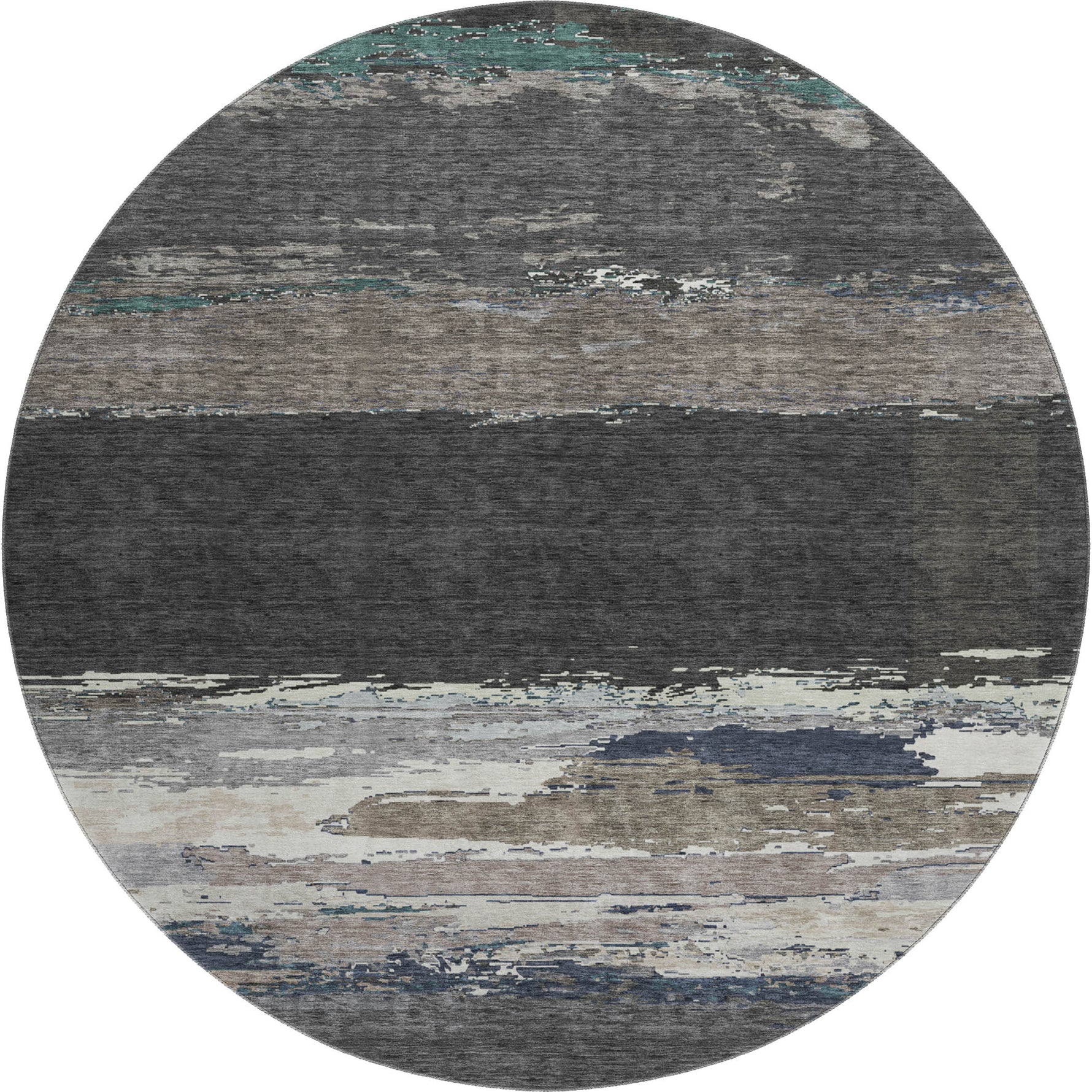 Luxury Washable Indoor/Outdoor Transitional TV8 Black Rug 8' x 8' #shape_Round