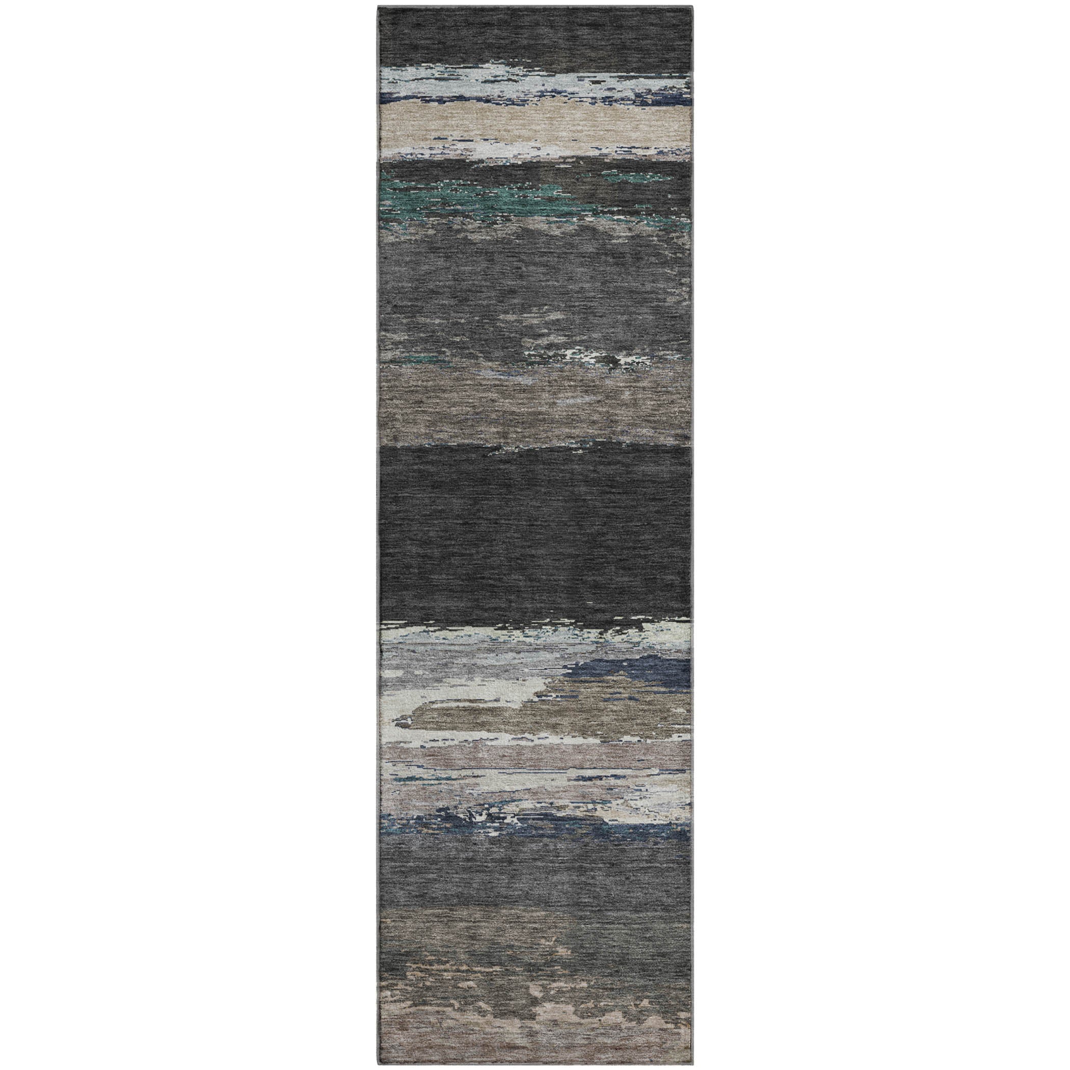 Luxury Washable Indoor/Outdoor Transitional TV8 Black Rug 2'3" x 7'6" #shape_Runner