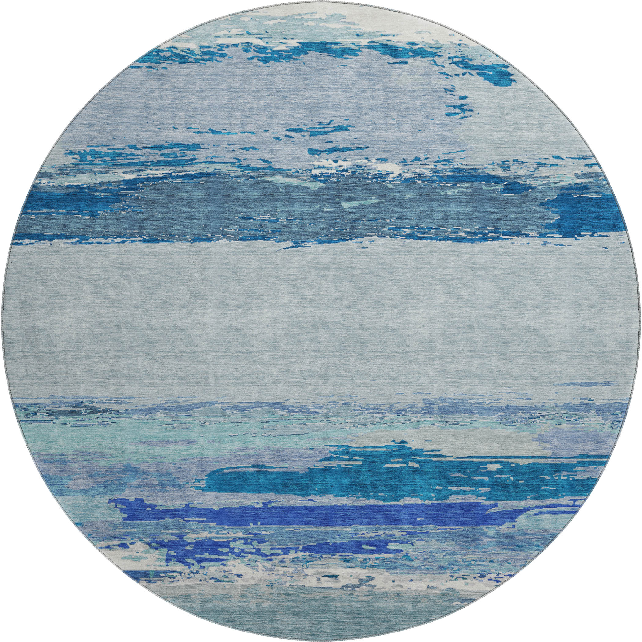 Luxury Washable Indoor/Outdoor Transitional TV8 Blue Rug 8' x 8' #shape_Round