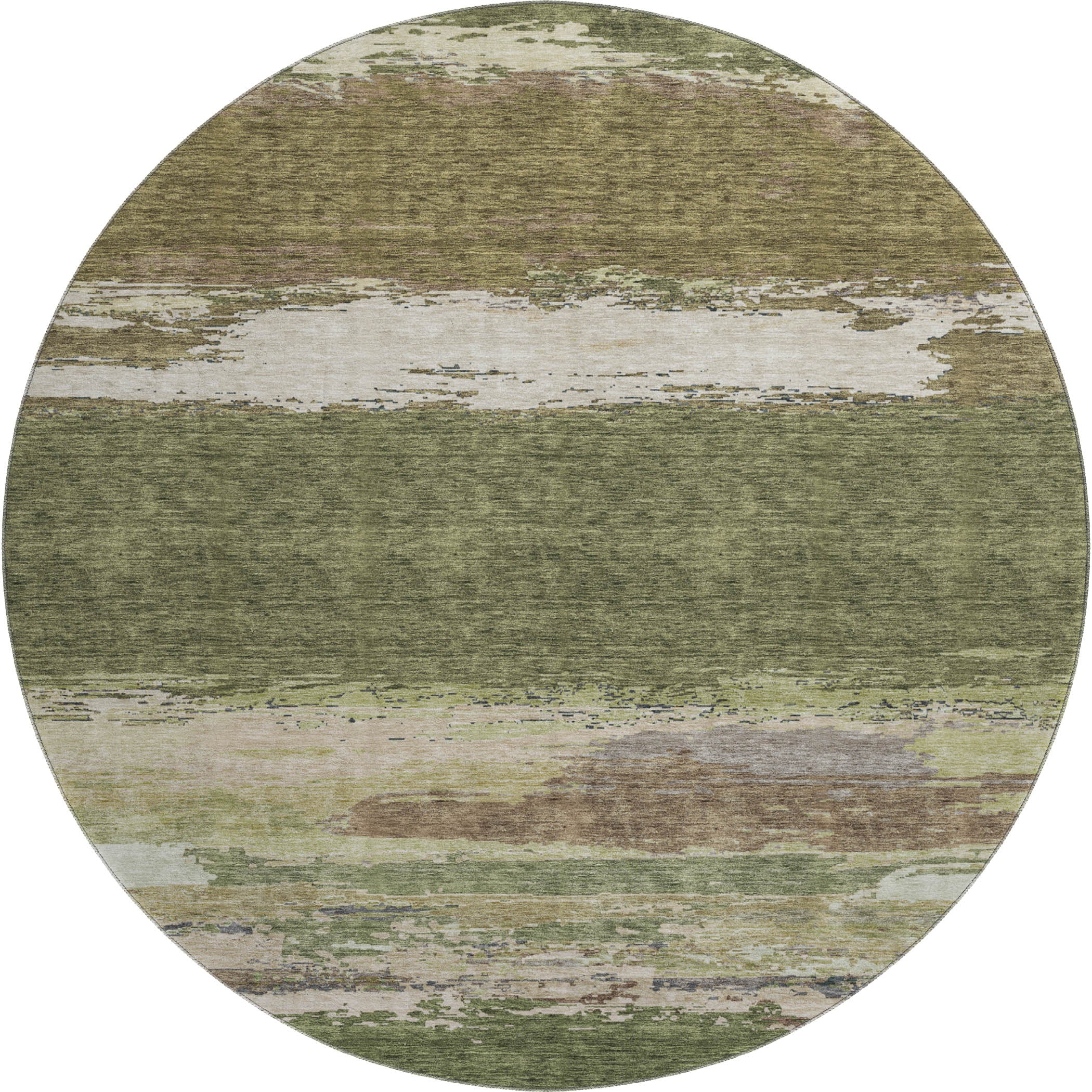 Luxury Washable Indoor/Outdoor Transitional TV8 Olive Green Rug 8' x 8' #shape_Round