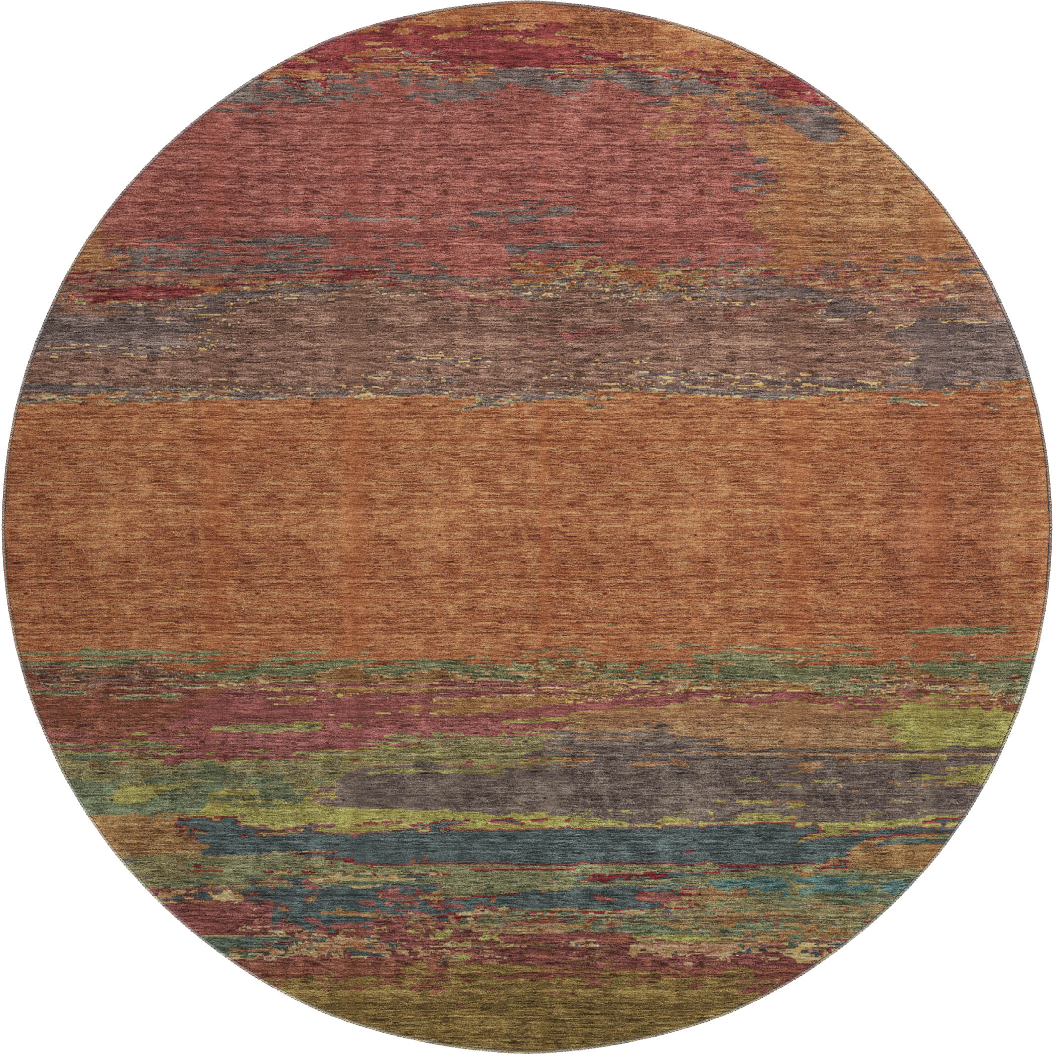 Luxury Washable Indoor/Outdoor Transitional TV8 Terracotta Orange Rug 8' x 8' #shape_Round