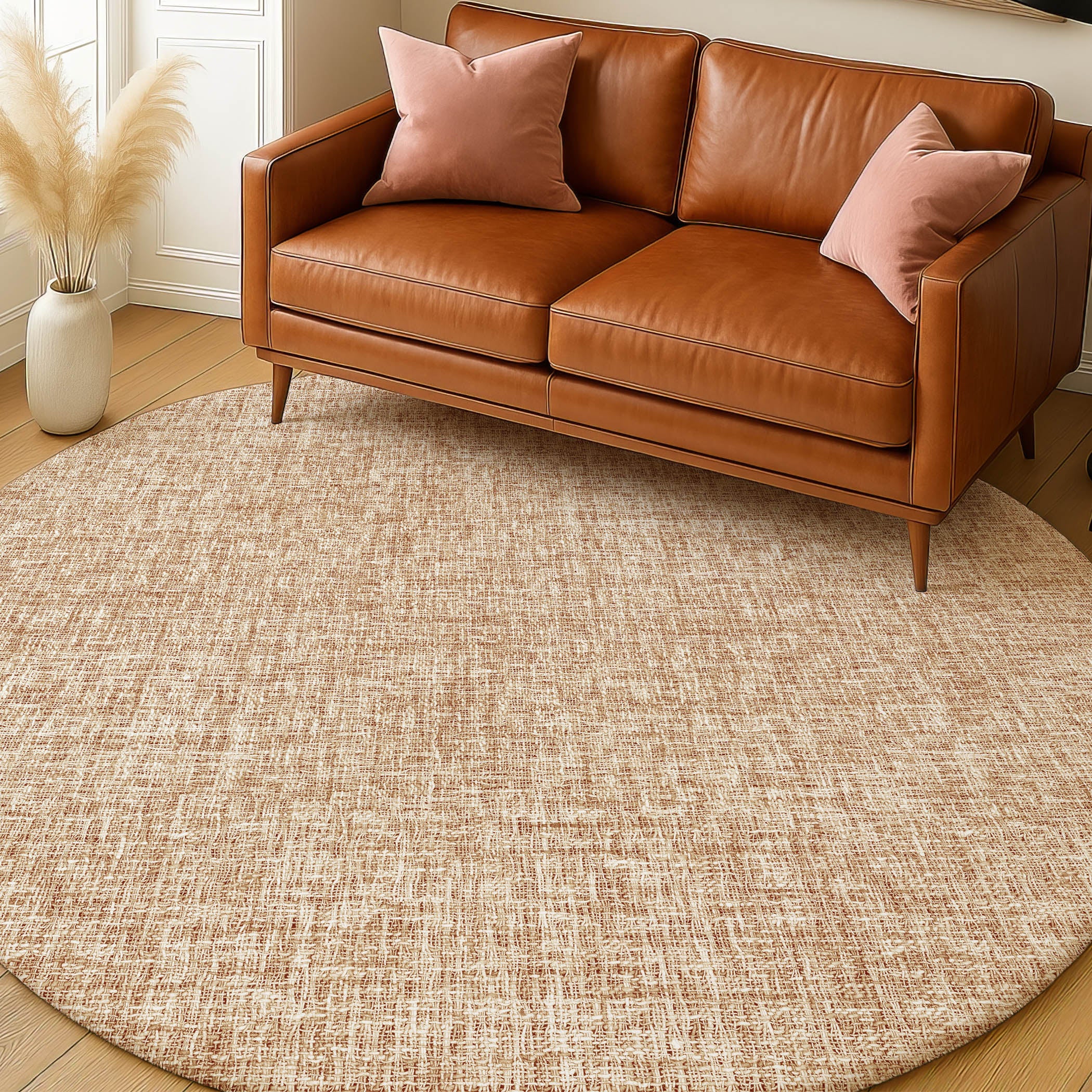 Luxury Washable Transitional VY1 Copper Orange Rug 8' x 8' #shape_Round