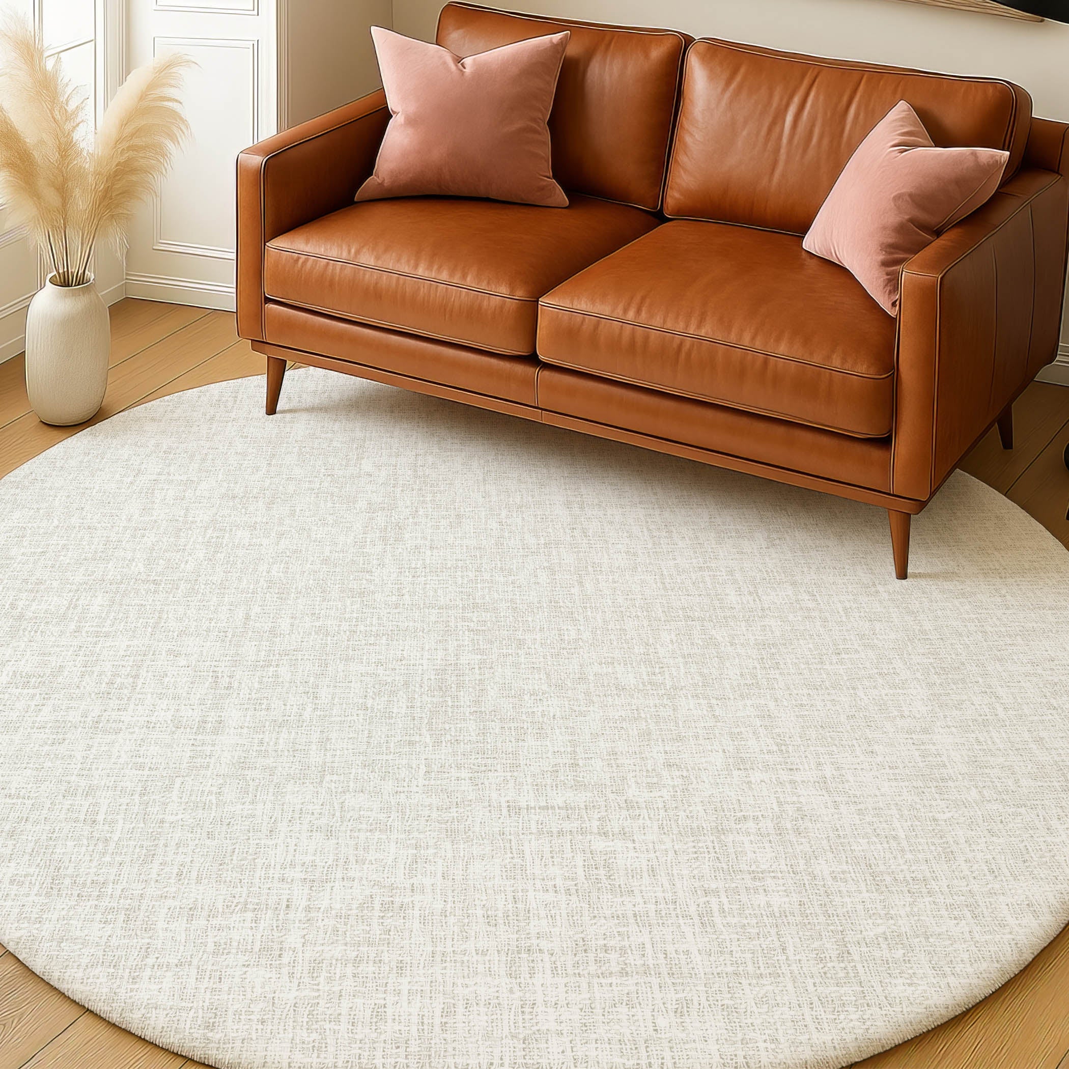 Luxury Washable Transitional VY1 Ivory Rug 8' x 8' #shape_Round