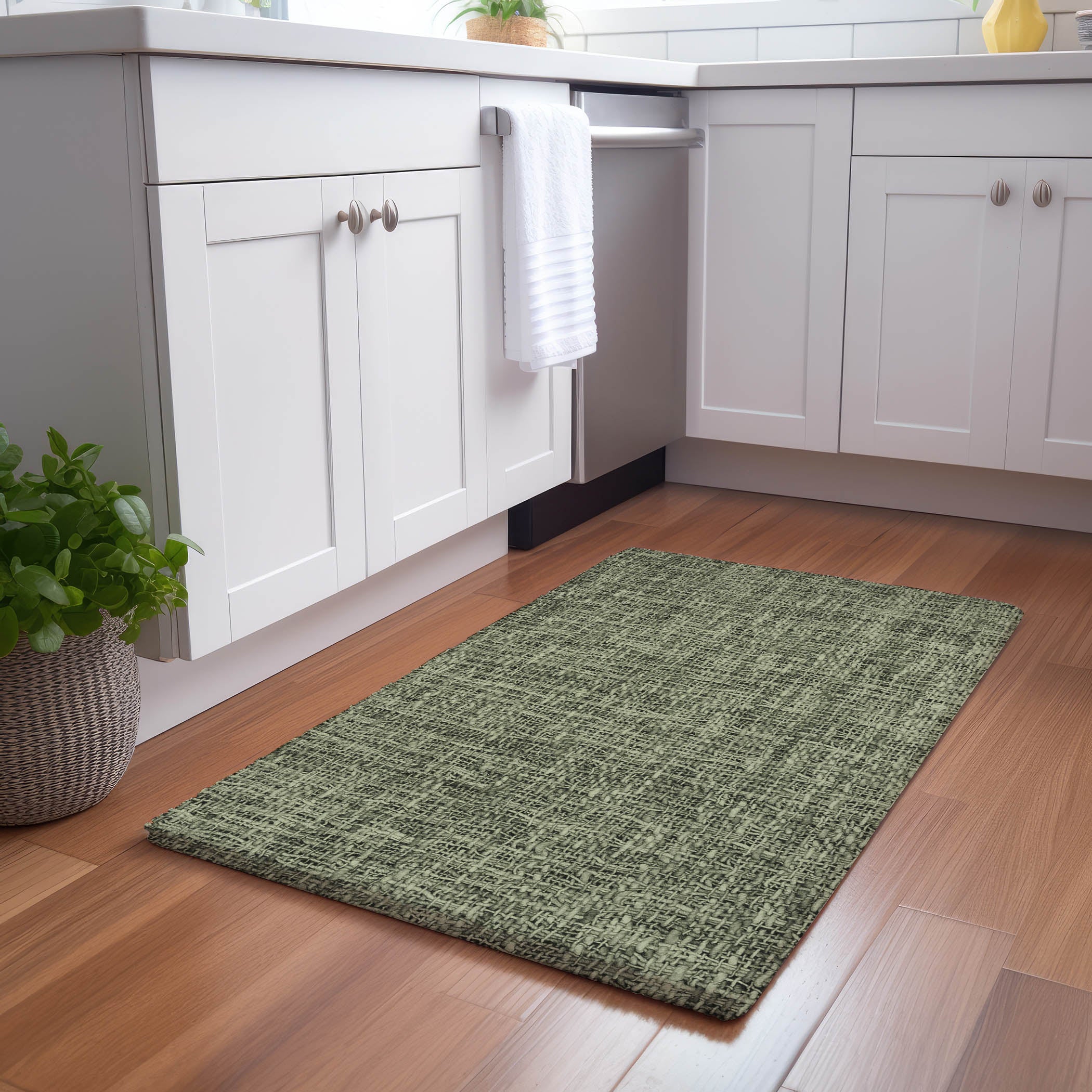 Luxury Washable Transitional VY1 Olive Green Rug 1'8" x 2'6" #shape_Rectangle
