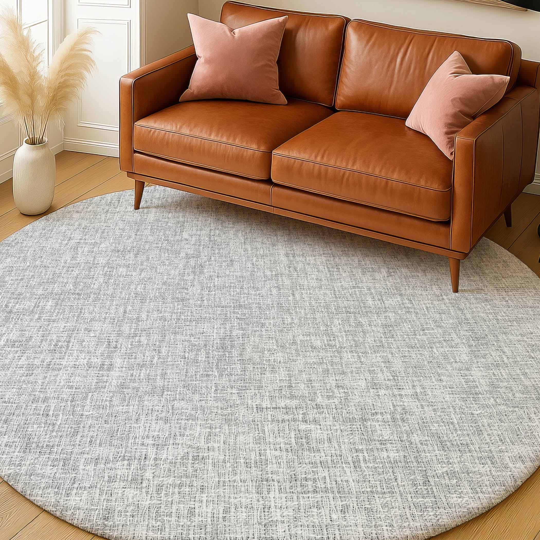 Luxury Washable Transitional VY1 Silver Gray Rug 8' x 8' #shape_Round
