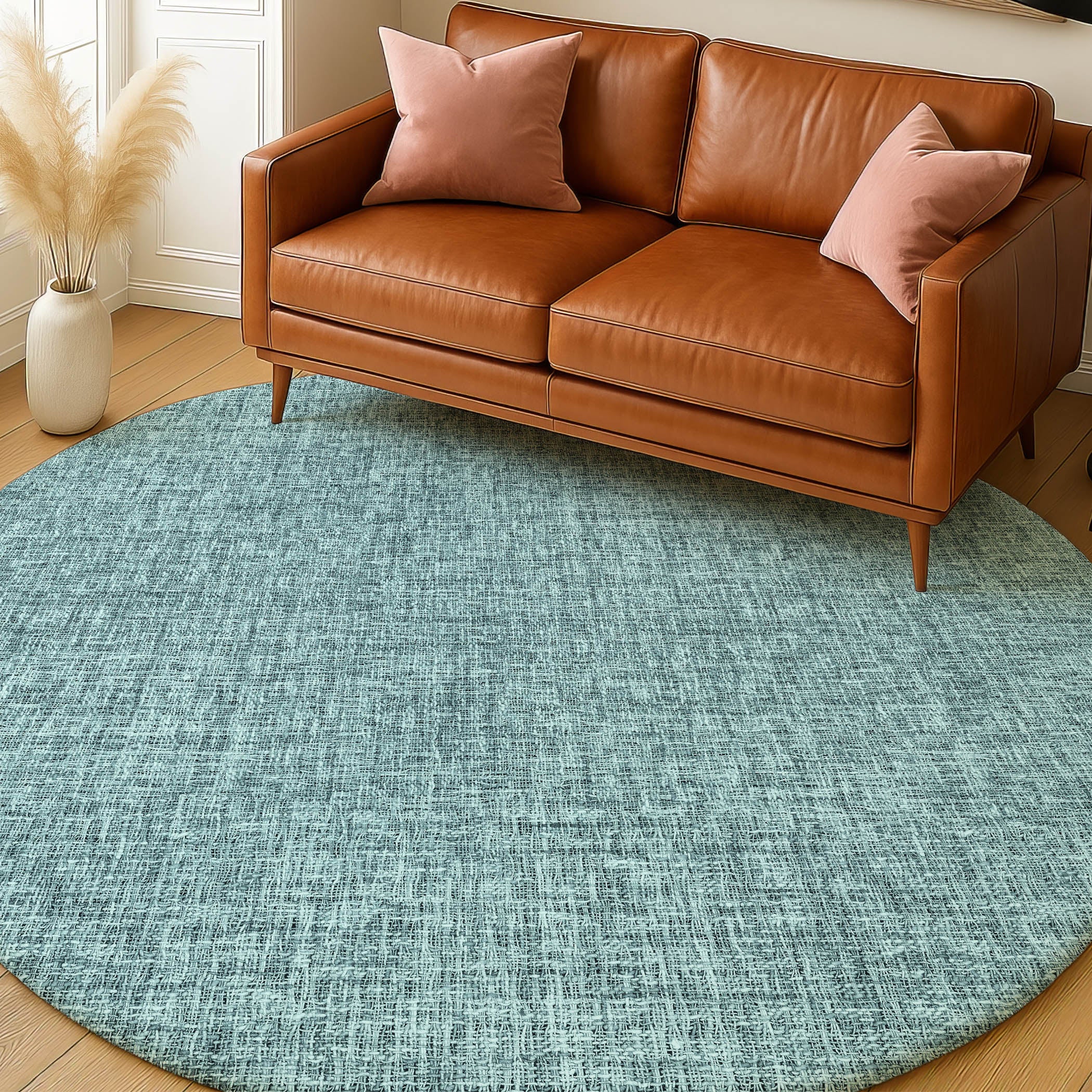 Luxury Washable Transitional VY1 Teal Rug 8' x 8' #shape_Round