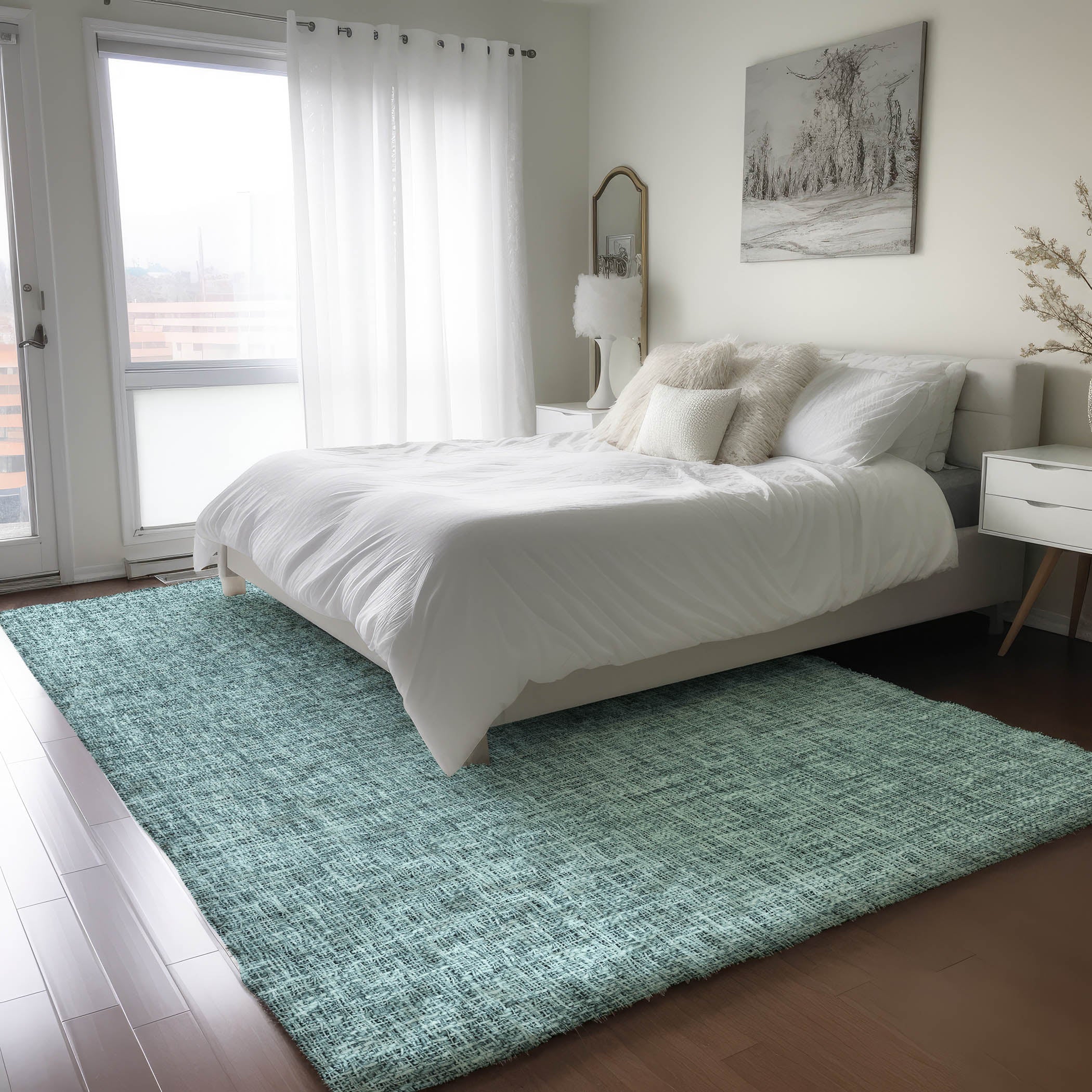 Luxury Washable Transitional VY1 Teal Rug 2'6" x 3'10" #shape_Rectangle