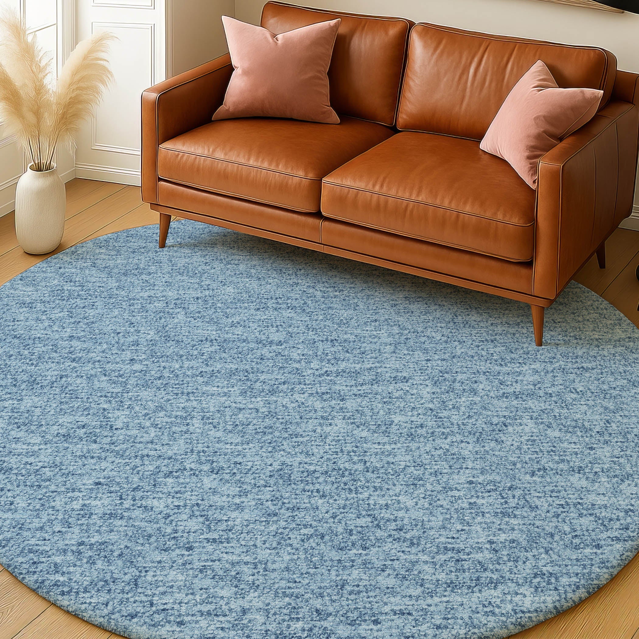 Luxury Washable Transitional VY2 Denim Blue Rug 8' x 8' #shape_Round