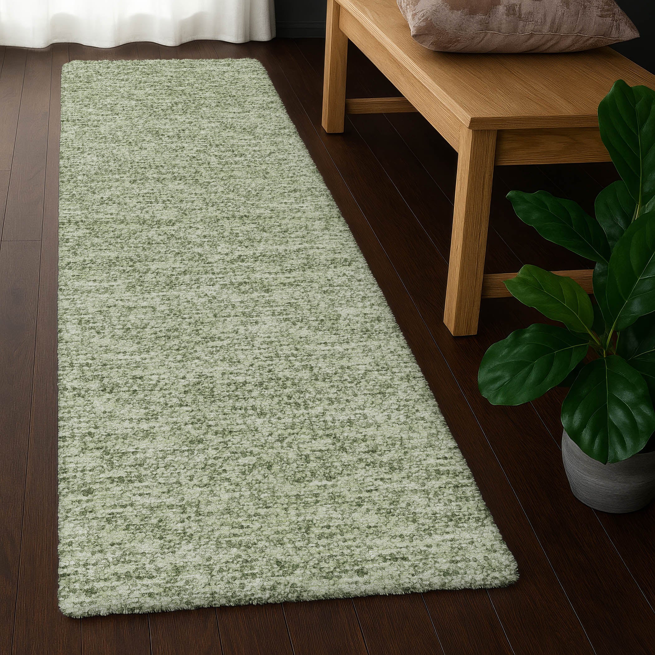 Luxury Washable Transitional VY2 Fern Green Rug 2'3" x 7'6" #shape_Runner