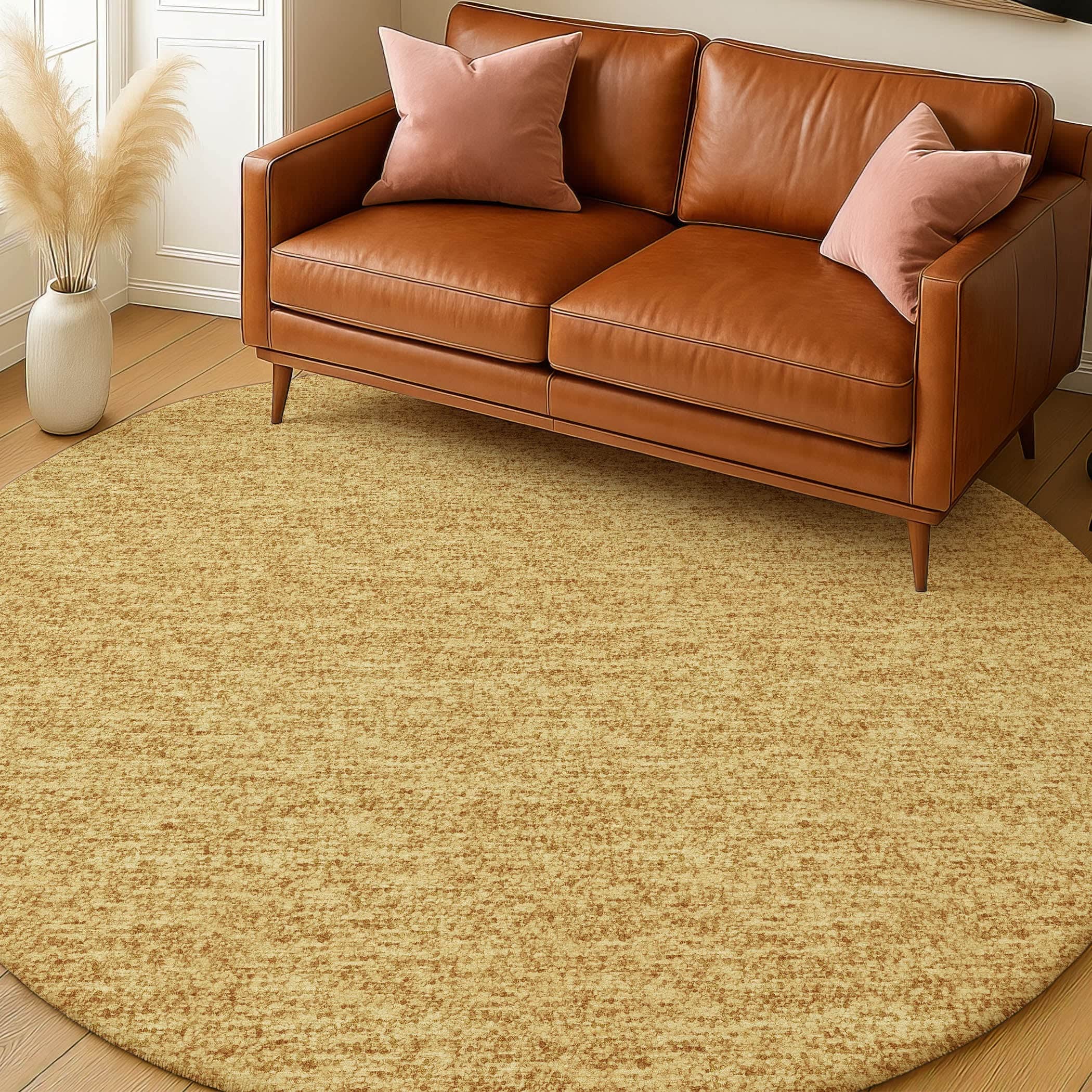 Luxury Washable Transitional VY2 Gold Rug 8' x 8' #shape_Round