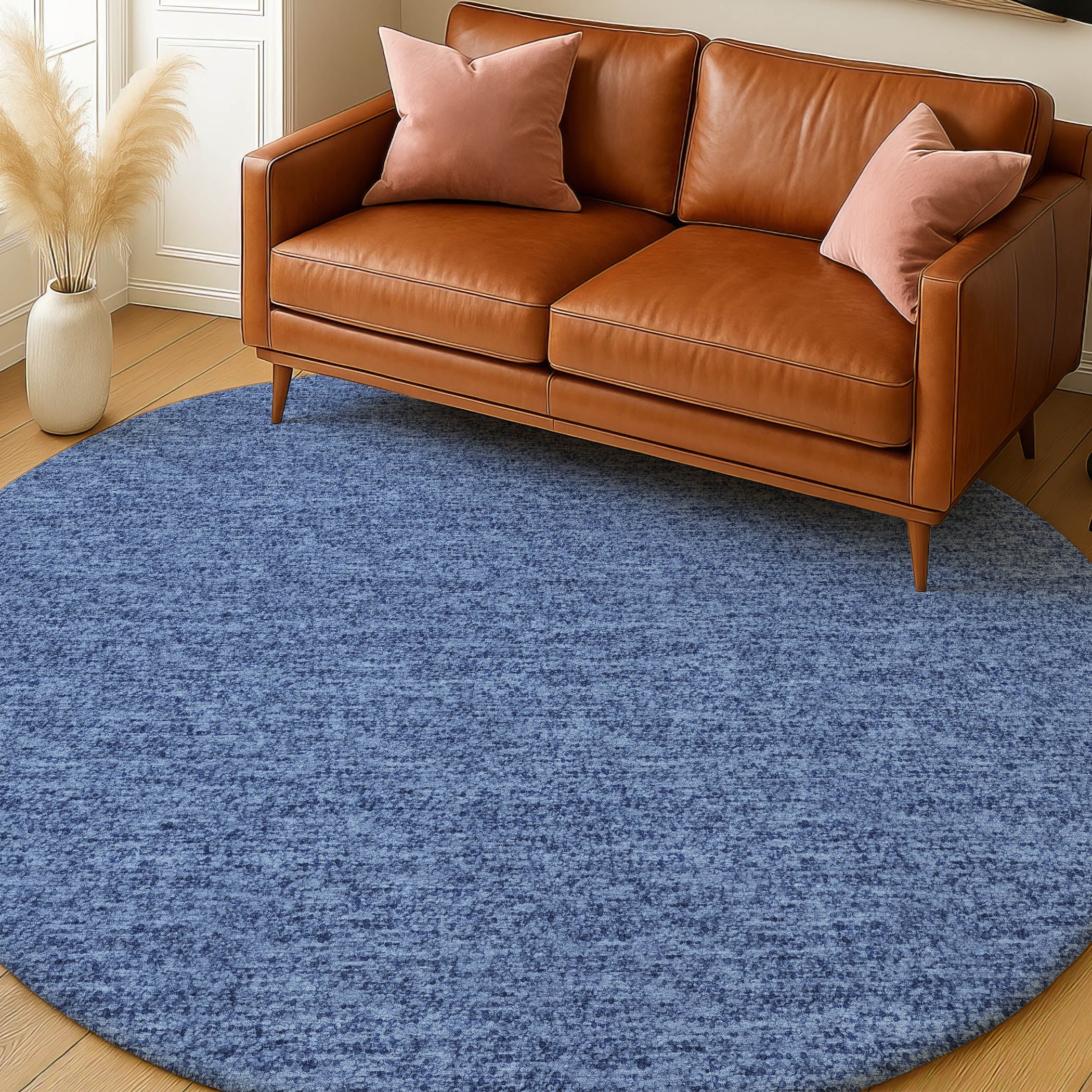 Luxury Washable Transitional VY2 Navy Blue Rug 8' x 8' #shape_Round
