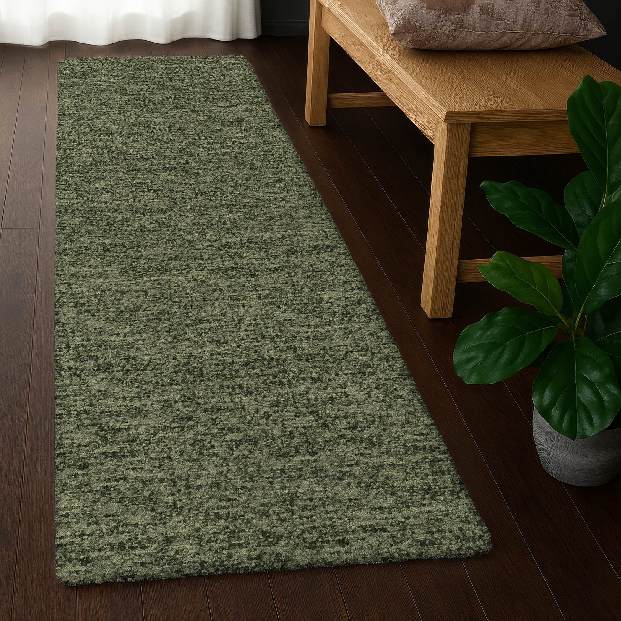 Luxury Washable Transitional VY2 Olive Green Rug 2'3" x 7'6" #shape_Runner