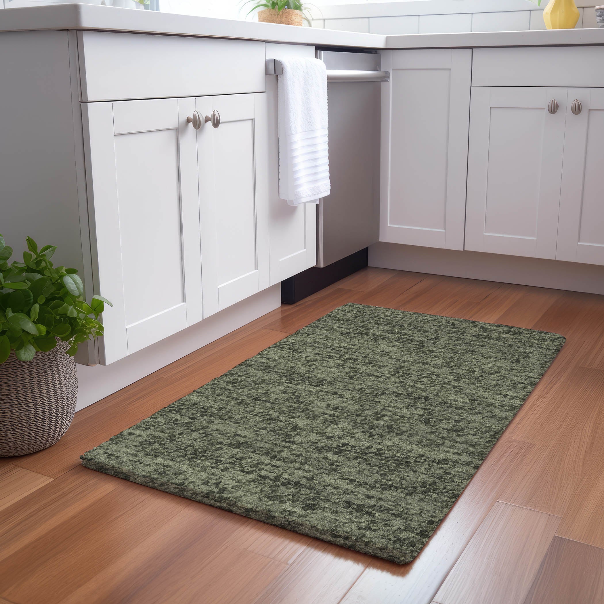 Luxury Washable Transitional VY2 Olive Green Rug 1'8" x 2'6" #shape_Rectangle