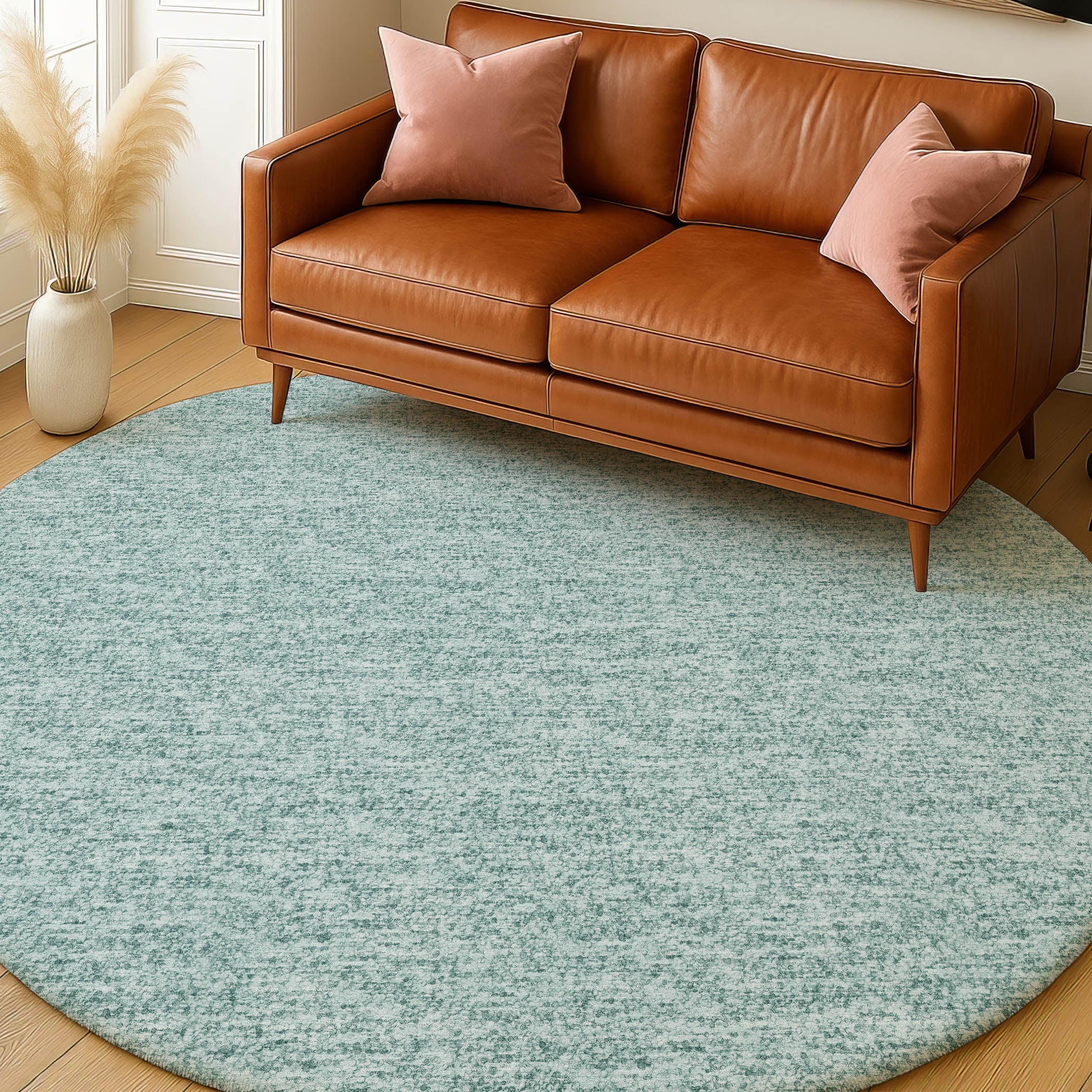 Luxury Washable Transitional VY2 Seafoam Blue Rug 8' x 8' #shape_Round
