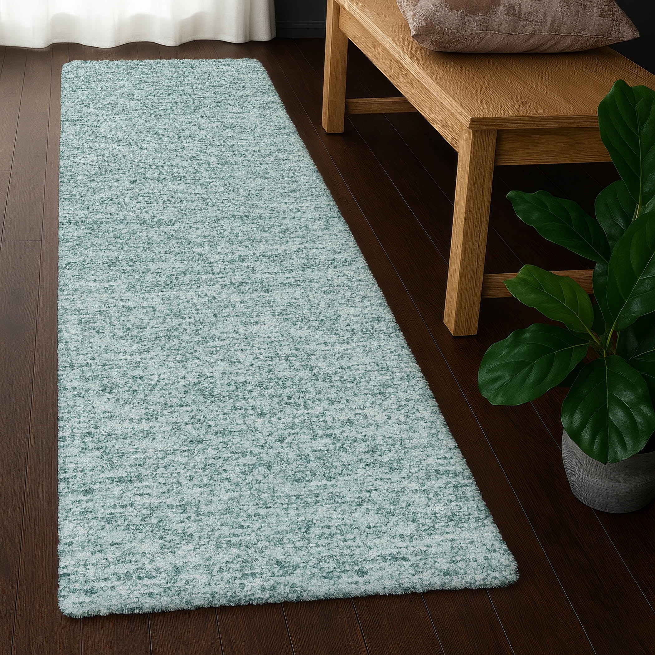 Luxury Washable Transitional VY2 Seafoam Blue Rug 2'3" x 7'6" #shape_Runner