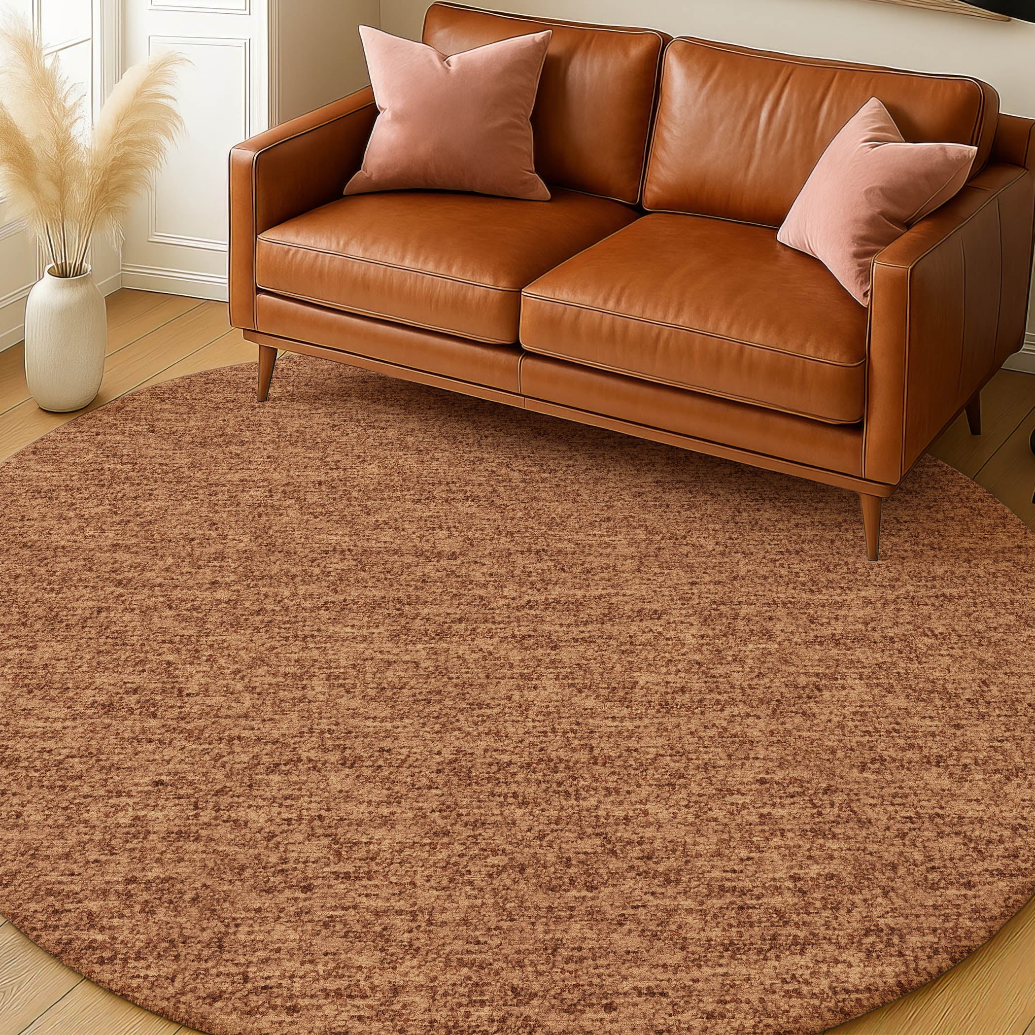 Luxury Washable Transitional VY2 Spice Orange Rug 8' x 8' #shape_Round