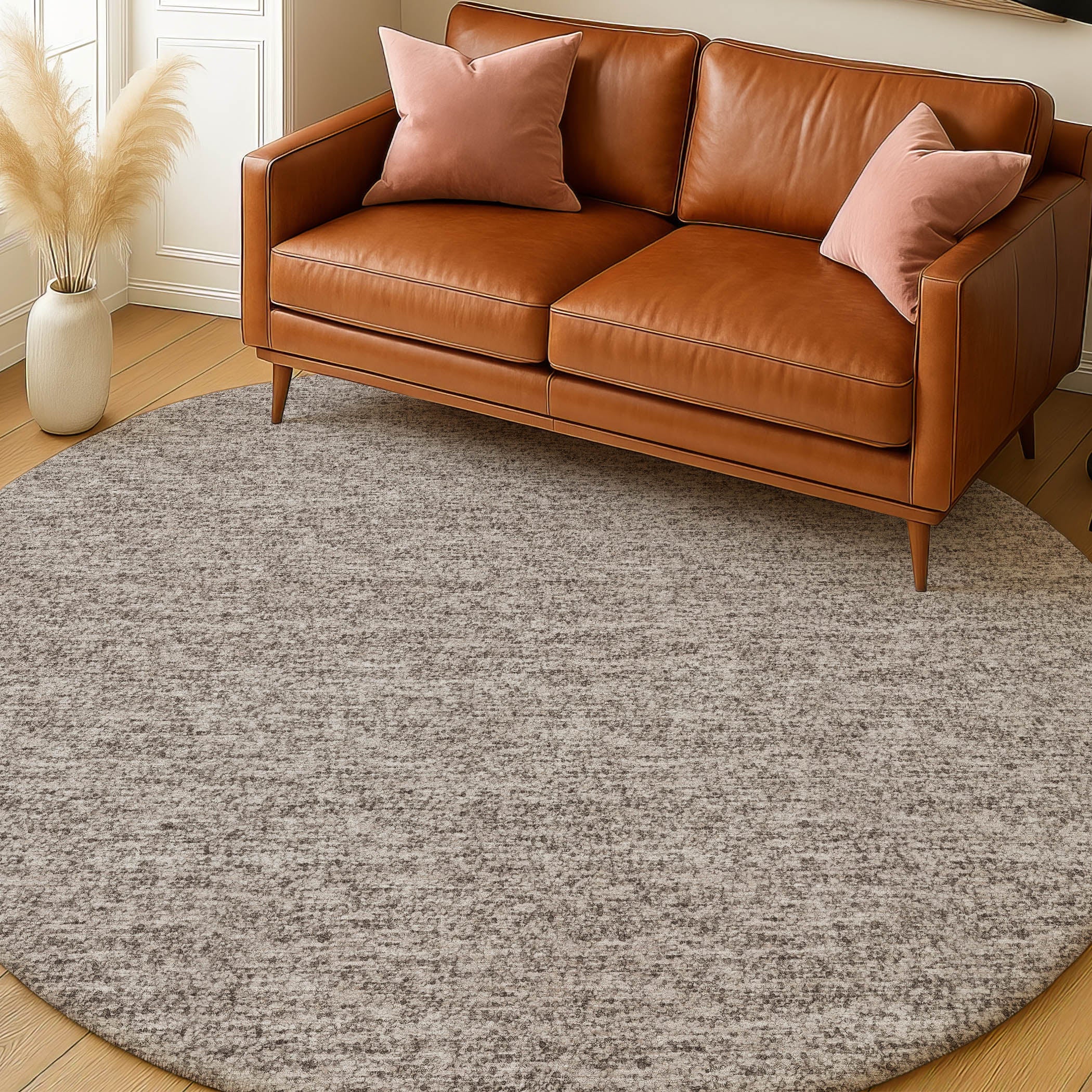 Luxury Washable Transitional VY2 Taupe Brown Rug 8' x 8' #shape_Round