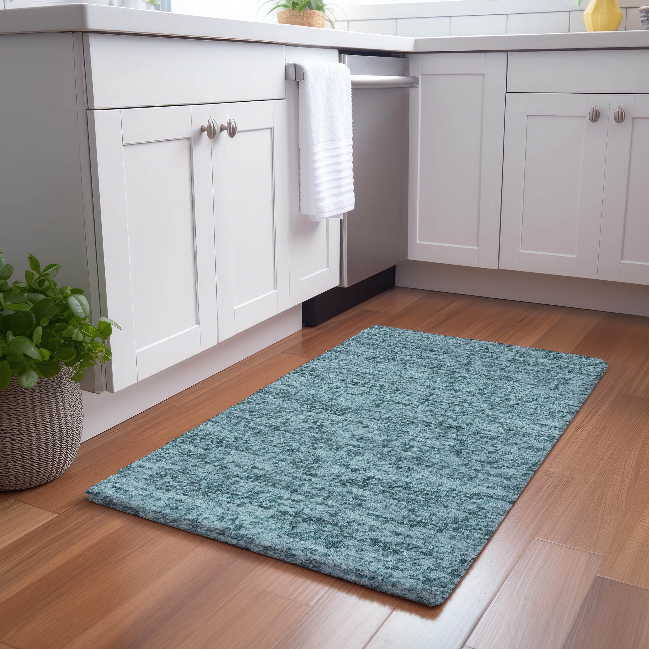 Luxury Washable Transitional VY2 Teal Rug 1'8" x 2'6" #shape_Rectangle