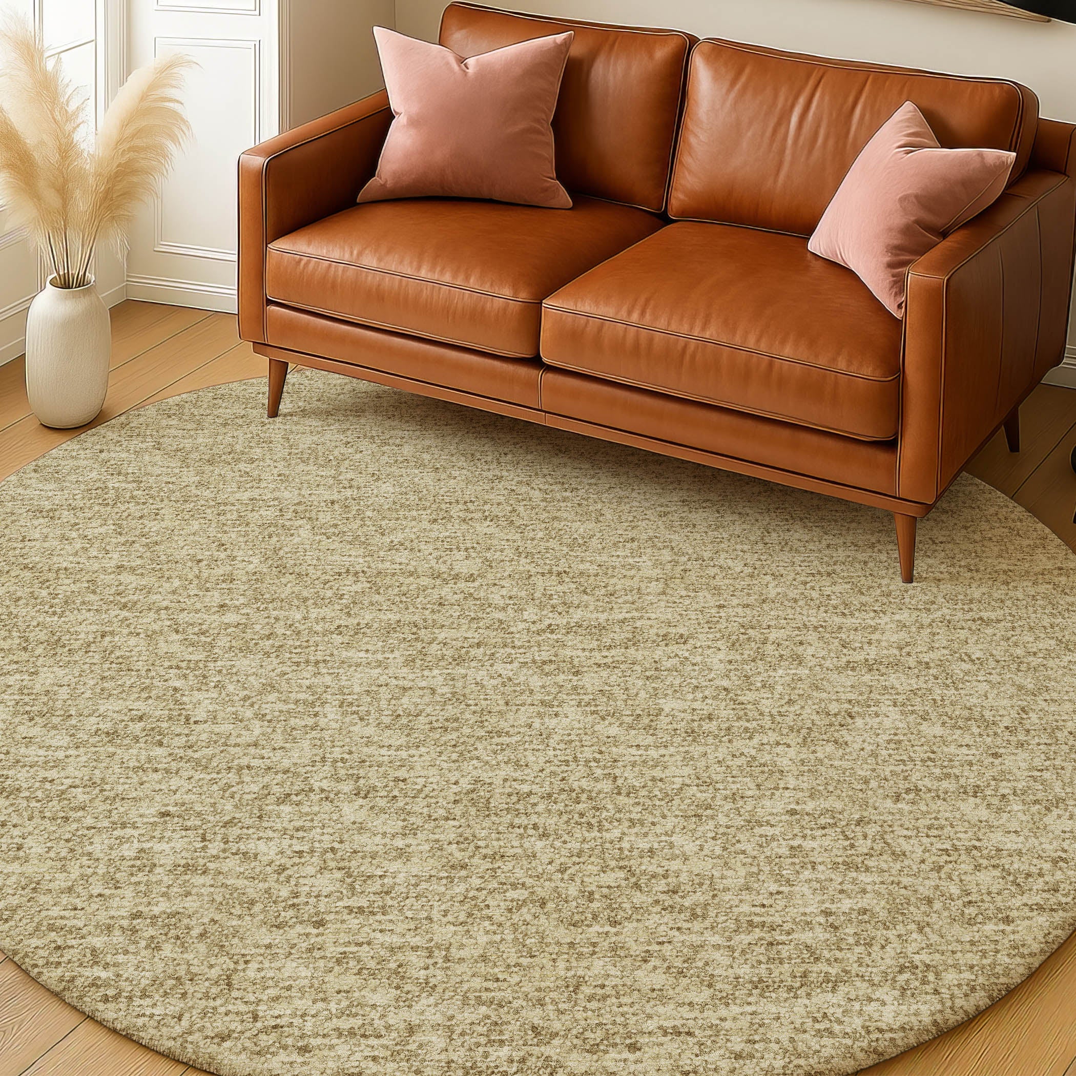 Luxury Washable Transitional VY2 Walnut Gold Rug 8' x 8' #shape_Round