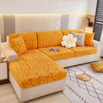 Flower Pattern Jacquard Fleece Stretch Sofa Cover, Non-Slip L-Shaped Couch Cushion Covers for Pets