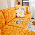 Flower Pattern Jacquard Fleece Stretch Sofa Cover, Non-Slip L-Shaped Couch Cushion Covers for Pets