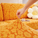 Flower Pattern Jacquard Fleece Stretch Sofa Cover, Non-Slip L-Shaped Couch Cushion Covers for Pets