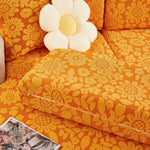 Flower Pattern Jacquard Fleece Stretch Sofa Cover, Non-Slip L-Shaped Couch Cushion Covers for Pets