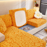 Flower Pattern Jacquard Fleece Stretch Sofa Cover, Non-Slip L-Shaped Couch Cushion Covers for Pets