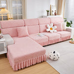 Stretchable Chaise Lounge Sofa Covers and Couch Seat Covers with Skirt for Sectional Couches