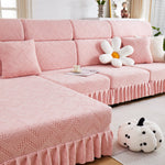 Stretchable Chaise Lounge Sofa Covers and Couch Seat Covers with Skirt for Sectional Couches
