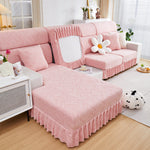 Stretchable Chaise Lounge Sofa Covers and Couch Seat Covers with Skirt for Sectional Couches