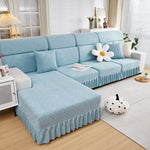 Stretchable Chaise Lounge Sofa Covers and Couch Seat Covers with Skirt for Sectional Couches