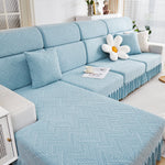Stretchable Chaise Lounge Sofa Covers and Couch Seat Covers with Skirt for Sectional Couches