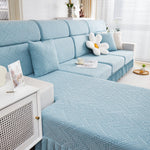 Stretchable Chaise Lounge Sofa Covers and Couch Seat Covers with Skirt for Sectional Couches