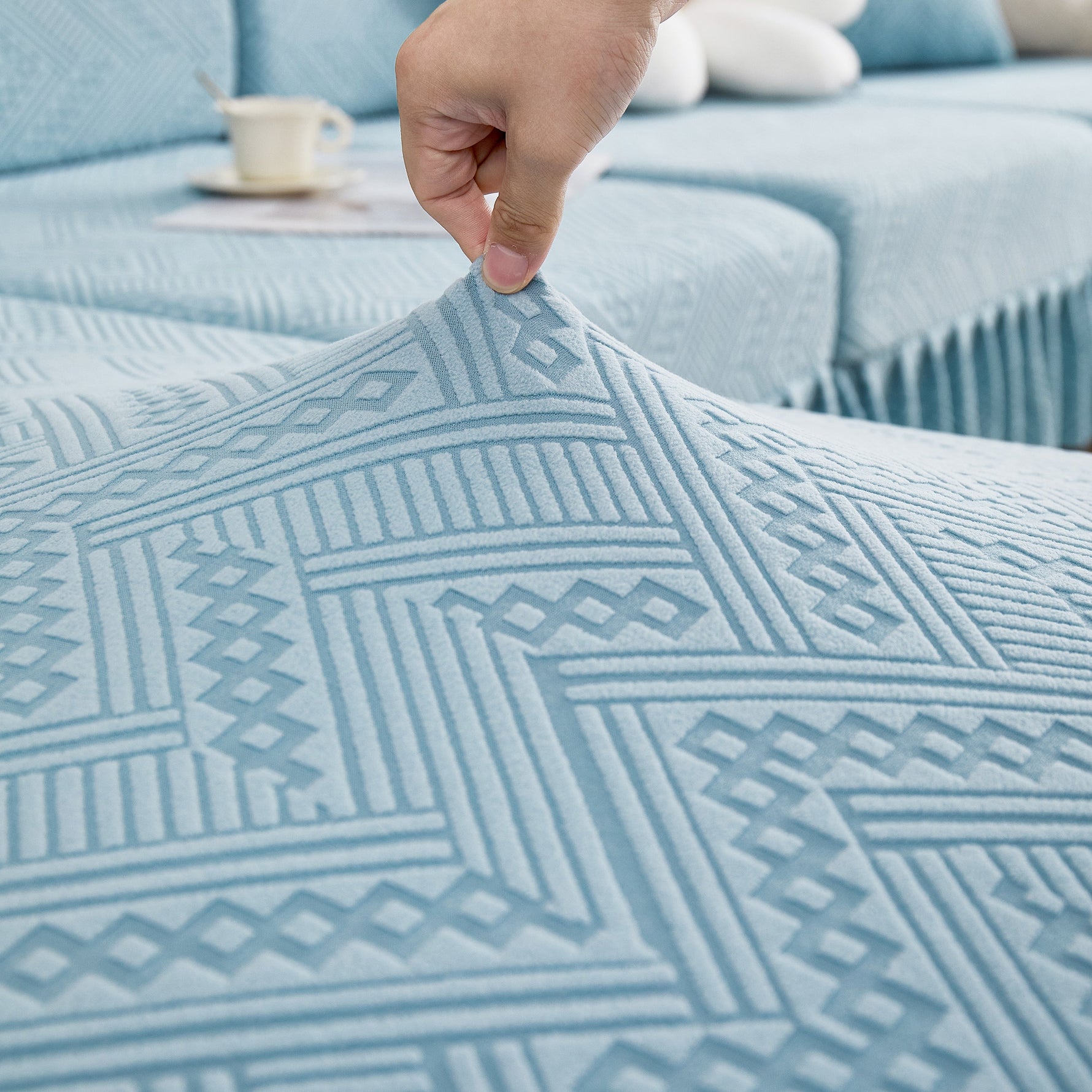 Stretchable Chaise Lounge Sofa Covers and Couch Seat Covers with Skirt for Sectional Couches