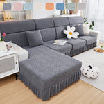 Stretchable Chaise Lounge Sofa Covers and Couch Seat Covers with Skirt for Sectional Couches