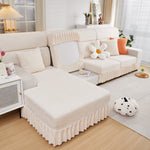 Stretchable Chaise Lounge Sofa Covers and Couch Seat Covers with Skirt for Sectional Couches