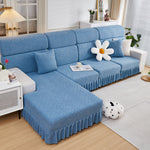 Stretchable Chaise Lounge Sofa Covers and Couch Seat Covers with Skirt for Sectional Couches