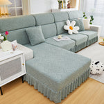 Stretchable Chaise Lounge Sofa Covers and Couch Seat Covers with Skirt for Sectional Couches