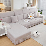 Stretchable Chaise Lounge Sofa Covers and Couch Seat Covers with Skirt for Sectional Couches