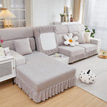 Stretchable Chaise Lounge Sofa Covers and Couch Seat Covers with Skirt for Sectional Couches