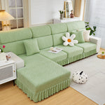Stretchable Chaise Lounge Sofa Covers and Couch Seat Covers with Skirt for Sectional Couches