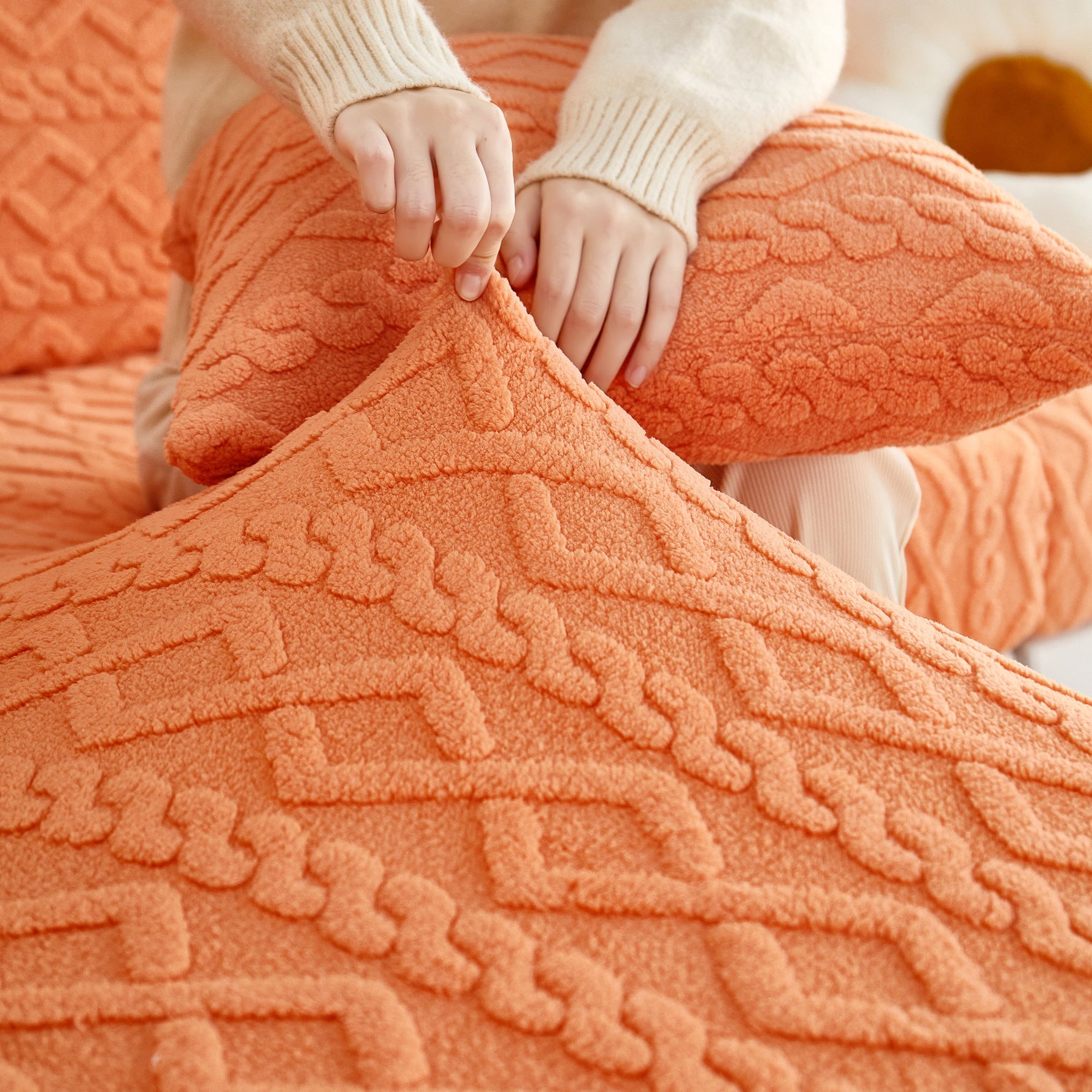 Stretchable Cotton Velvet Non-Slip Furniture Covers Couch Cushion Covers for L-Shaped Sofa, Pets