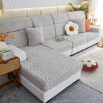 Stretchable Cotton Velvet Non-Slip Furniture Covers Couch Cushion Covers for L-Shaped Sofa, Pets