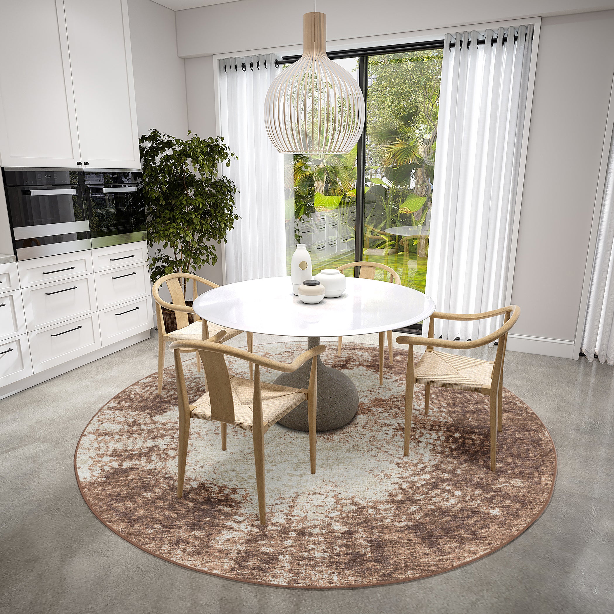 Indoor/Outdoor Transitional WL1 Chocolate Brown Rug 4' x 4' #shape_Round
