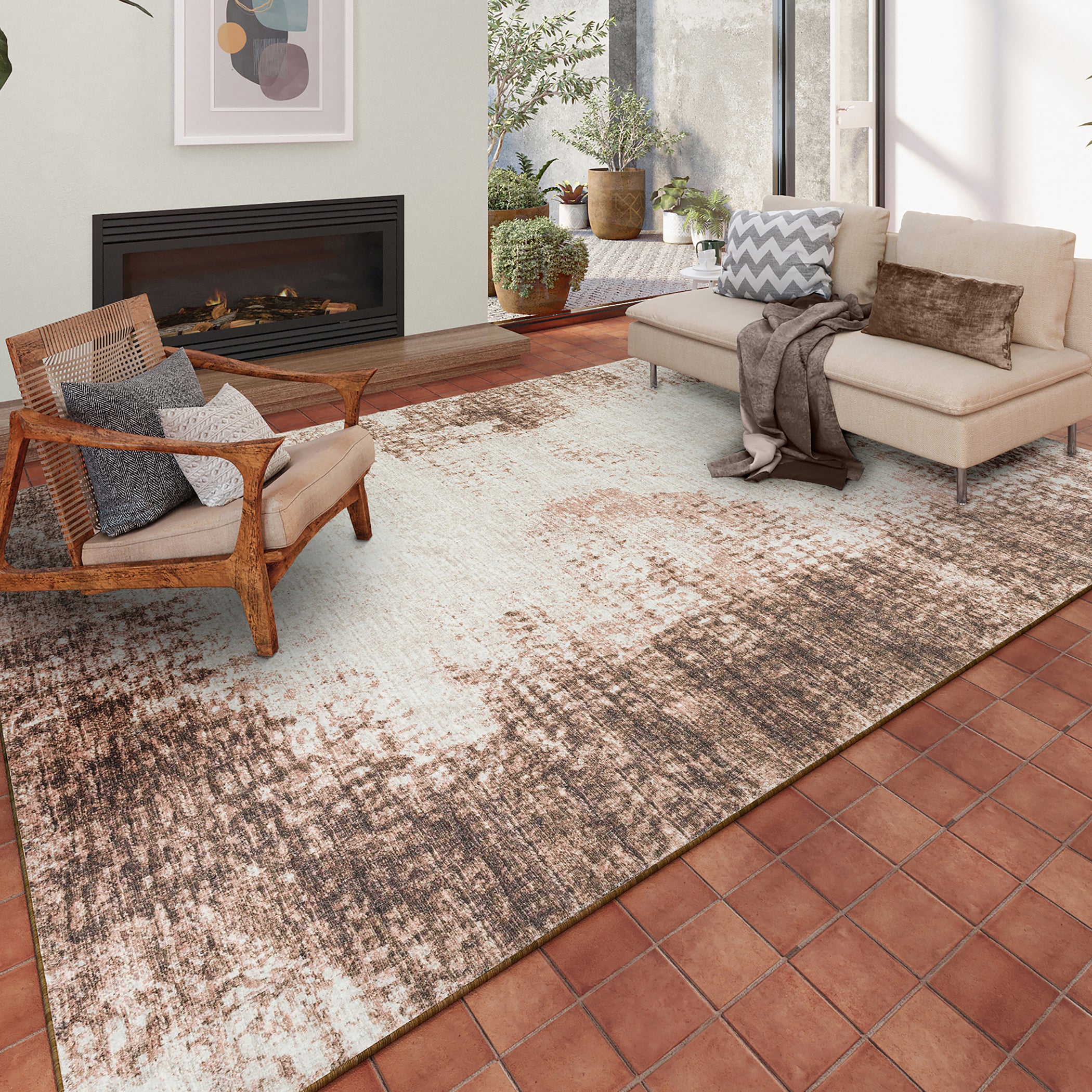 Indoor/Outdoor Transitional WL1 Chocolate Brown Rug 3' x 5' #shape_Rectangle